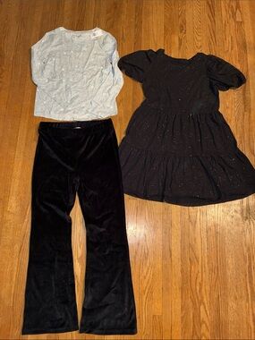 Black Sparkle Tiered Dress with Light Blue Top and Black Velvet Pants